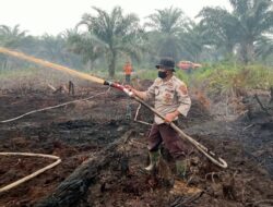 Tim Gabungan TNI-Polri dan Masyarakat Lakukan Pendinginan Karhutla di Lahan Gambut Desa Rantau Panjang.